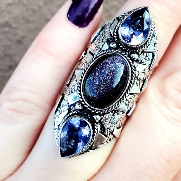 New Sun Sitara and Amethyst 925 Silver Statement Ring. - Picture 11 of 13